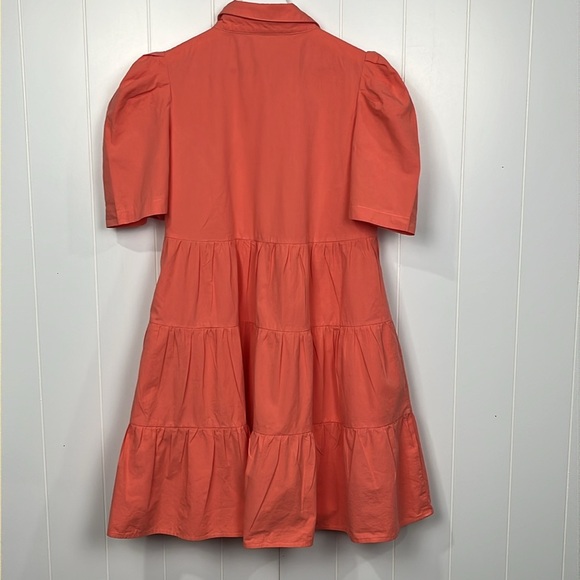 Ces Femme Womens Mini Dress S Tangerine Puff Sleeves Button Down Pockets Collar - Picture 10 of 13